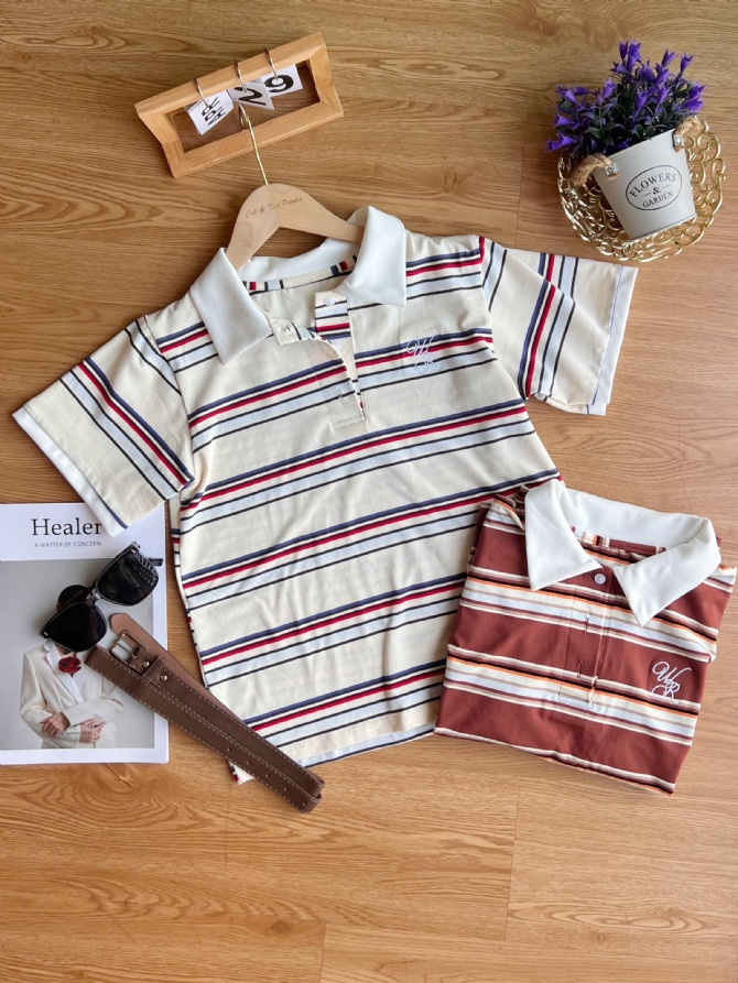TH1021 复古条纹POLO衫👚👕不费力穿出时髦感